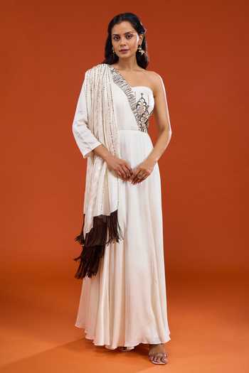 Neha & Tarun Embroidered Draped Sleeve Dress 