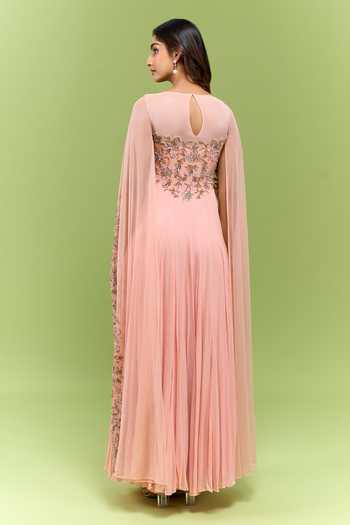 Malasa Embroidered Cape Pleated Dress 