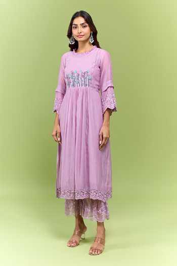 Buy Naaz By Noor Lavender Cotton Round Neck, Yes Floral Embroidered Kurta Set Online at Aza Fashions Buy_Naaz By Noor_Lavender Cotton Round Neck, Yes Floral Embroidered Kurta Set _Online_at_Aza_Fashions