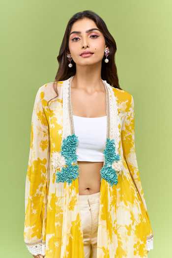Shop Varun Bahl White Georgette Open Neck Floral Print Long Shrug Online at Aza Fashions Shop_Varun Bahl_White Georgette Open Neck Floral Print Long Shrug _Online_at_Aza_Fashions