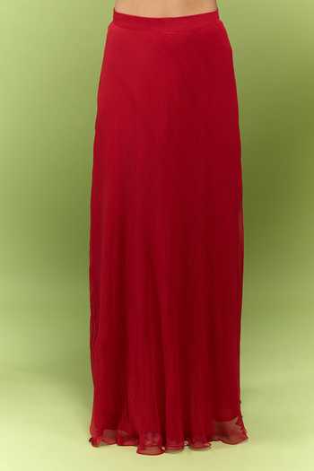 Buy_Varsha Wadhwa_Red Silk Round Neck, Yes Brocade Work Kurta And Skirt Set _Online_at_Aza_Fashions