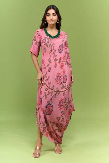 Urvashi Joneja Floral Print Cowl Draped Dress