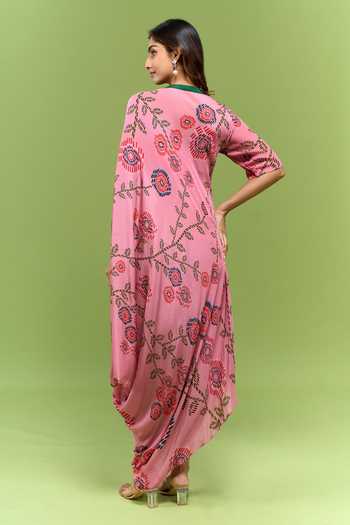 Urvashi Joneja Floral Print Cowl Draped Dress