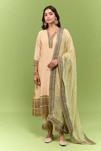 Buy Naaz By Noor Beige Cotton V-neck, Yes Embroidered Kurta Set Online at Aza Fashions Buy_Naaz By Noor_Beige Cotton V-neck, Yes Embroidered Kurta Set _Online_at_Aza_Fashions