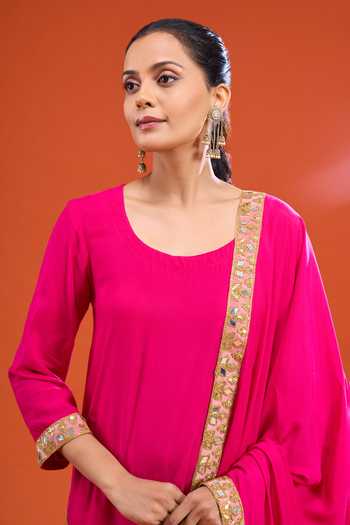 Buy Gulabo Jaipur Pink Rayon Scoop Neck Mirror Bordered Kurta Set Online at Aza Fashions Buy_Gulabo Jaipur_Pink Rayon Scoop Neck Mirror Bordered Kurta Set _Online_at_Aza_Fashions