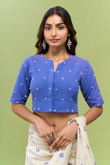 Buy Kanelle White Silk, Cotton Split V-neck Champa Floral Butti Saree With Blouse Online at Aza Fashions Buy_Kanelle_White Silk, Cotton Split V-neck Champa Floral Butti Saree With Blouse _Online_at_Aza_Fashions
