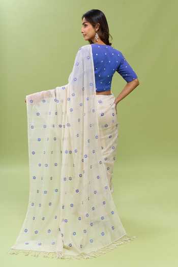Kanelle Champa Floral Butti Saree With Blouse 