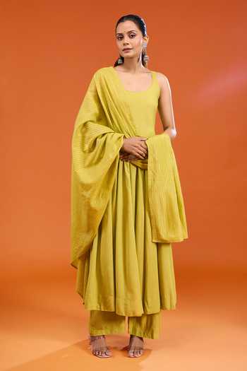 Gulabo Jaipur Plain Lemon Green Anarkali Set