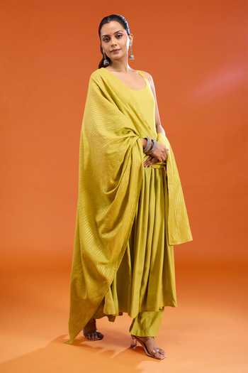 Gulabo Jaipur Green Rayon Scoop Neck Plain Lemon Anarkali Set Online at Aza Fashions Gulabo Jaipur_Green Rayon Scoop Neck Plain Lemon Anarkali Set _Online_at_Aza_Fashions