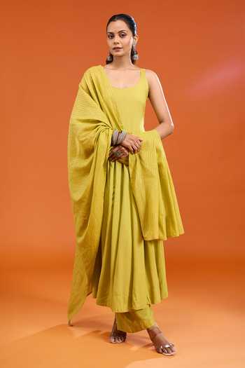 Buy Gulabo Jaipur Green Rayon Scoop Neck Plain Lemon Anarkali Set Online at Aza Fashions Buy_Gulabo Jaipur_Green Rayon Scoop Neck Plain Lemon Anarkali Set _Online_at_Aza_Fashions