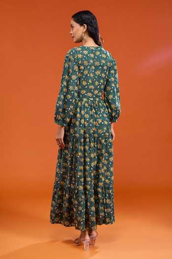 Rivaaj Clothing Floral Print Tie-Up Dress 