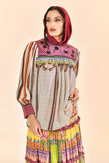 Shop_Bhanuni By Jyoti_Multi Color Viscose Auburn Flame Maxi Skirt 