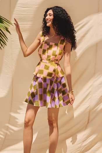 Shop ZiP by Payal & Zinal Multi Color Cotton, Linen Square Neck Pop Blocks Checkered Top Online at Aza Fashions Shop_ZiP by Payal & Zinal_Multi Color Cotton, Linen Square Neck Pop Blocks Checkered Top _Online_at_Aza_Fashions