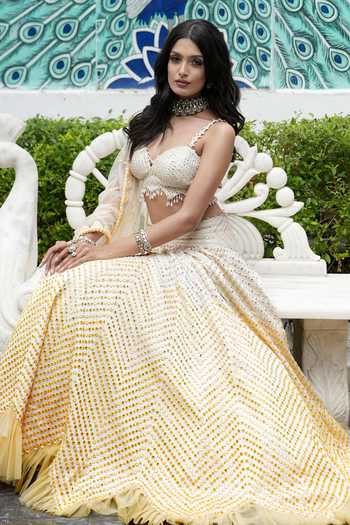 Buy_Archana Kochhar_Yellow Silk, Net Sweetheart Neck Ainna Embroidered Lehenga Set 