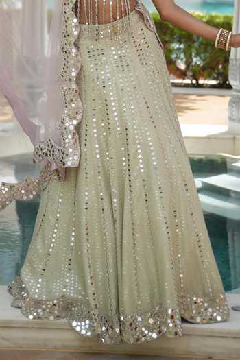 Buy Archana Kochhar Green Organza Sweetheart Neck Ainna Mint Mirror Work Lehenga Set Online at Aza Fashions Buy_Archana Kochhar_Green Organza Sweetheart Neck Ainna Mint Mirror Work Lehenga Set _Online_at_Aza_Fashions