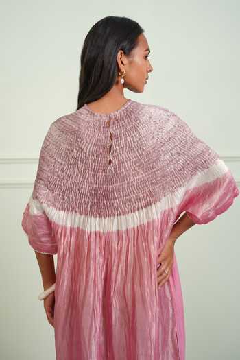 Twenty Nine Pink Chanderi, Tissue Round Neck, Yes Shibori Kurta at Aza Fashions Twenty Nine_Pink Chanderi, Tissue Round Neck, Yes Shibori Kurta _at_Aza_Fashions