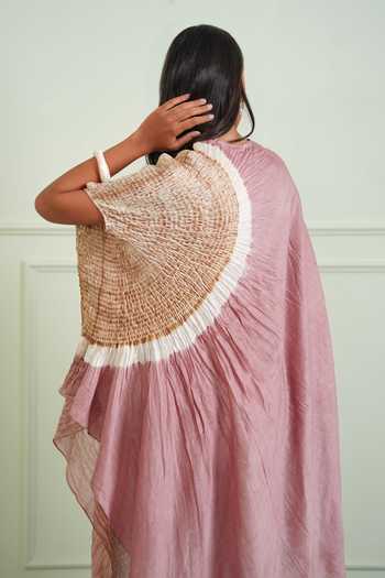 Twenty Nine Pink Chanderi, Tissue Round Neck Shibori Asymmetric Dress Online at Aza Fashions Twenty Nine_Pink Chanderi, Tissue Round Neck Shibori Asymmetric Dress _Online_at_Aza_Fashions