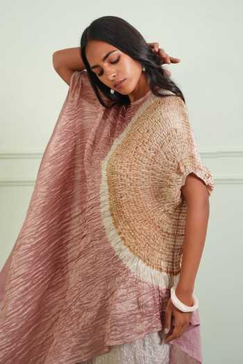Buy Twenty Nine Pink Chanderi, Tissue Round Neck Shibori Asymmetric Dress Online at Aza Fashions Buy_Twenty Nine_Pink Chanderi, Tissue Round Neck Shibori Asymmetric Dress _Online_at_Aza_Fashions
