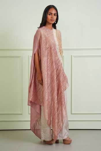 Shop Twenty Nine Pink Chanderi, Tissue Round Neck Shibori Asymmetric Dress Online at Aza Fashions Shop_Twenty Nine_Pink Chanderi, Tissue Round Neck Shibori Asymmetric Dress _Online_at_Aza_Fashions