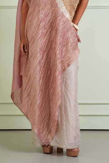Buy Twenty Nine Pink Chanderi, Tissue Round Neck Shibori Asymmetric Dress Buy_Twenty Nine_Pink Chanderi, Tissue Round Neck Shibori Asymmetric Dress