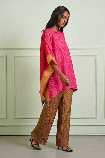 Buy Twenty Nine Pink Silk Round Neck Crushed Bandhani Wide Sleeves Tunic Buy_Twenty Nine_Pink Silk Round Neck Crushed Bandhani Wide Sleeves Tunic