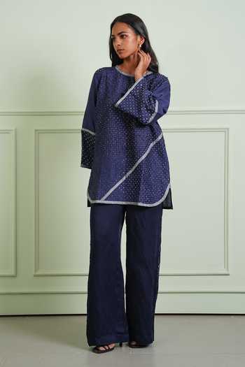 Shop Twenty Nine Blue Silk Round Neck Crushed Bandhani Pure Top Online at Aza Fashions Shop_Twenty Nine_Blue Silk Round Neck Crushed Bandhani Pure Top _Online_at_Aza_Fashions