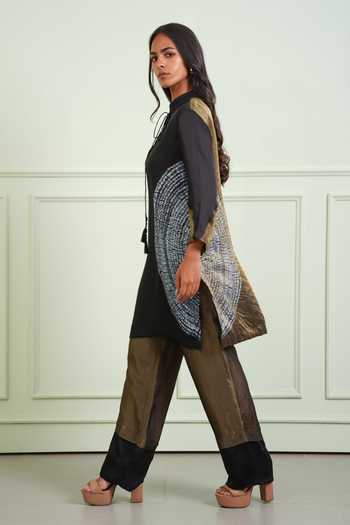 Twenty Nine Black Tissue, Modal Mandarin Collar Shibori Shirt Kurta Online at Aza Fashions Twenty Nine_Black Tissue, Modal Mandarin Collar Shibori Shirt Kurta _Online_at_Aza_Fashions
