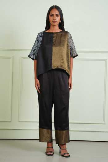 Buy Twenty Nine Black Tissue, Modal Round Neck Shibori Sleeve Crop Top Online at Aza Fashions Buy_Twenty Nine_Black Tissue, Modal Round Neck Shibori Sleeve Crop Top _Online_at_Aza_Fashions