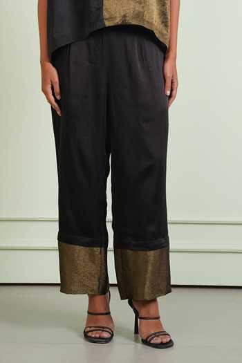 Twenty Nine Black Tissue, Modal Metallic Bordered Palazzo Online at Aza Fashions Twenty Nine_Black Tissue, Modal Metallic Bordered Palazzo _Online_at_Aza_Fashions