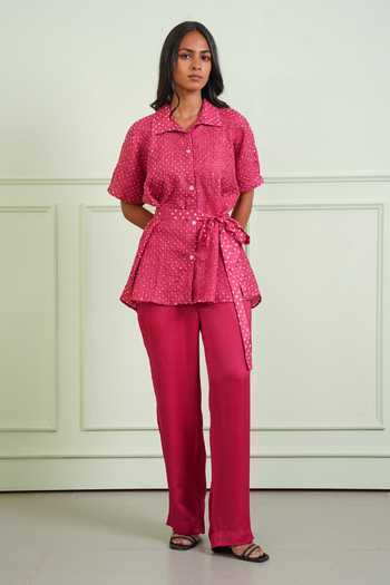 Twenty Nine_Pink Silk Collared Neck Bandhani Pattern Pure Shirt _Online_at_Aza_Fashions