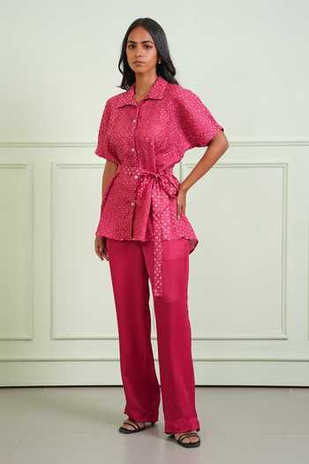Buy_Twenty Nine_Pink Silk Collared Neck Bandhani Pattern Pure Shirt _Online_at_Aza_Fashions