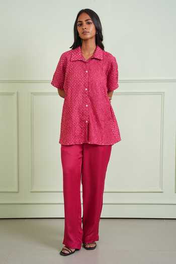 Twenty Nine_Pink Silk Collared Neck Bandhani Pattern Pure Shirt _at_Aza_Fashions