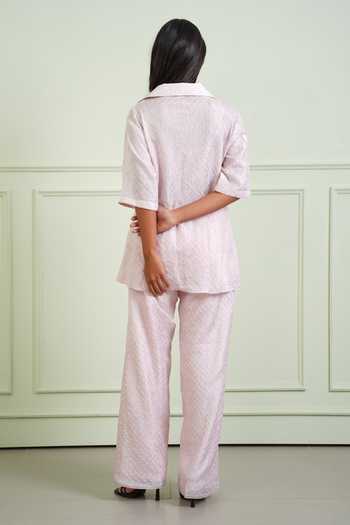 Twenty Nine_Pink Silk V-neck Bandhani Pattern Pure Shirt _Online_at_Aza_Fashions