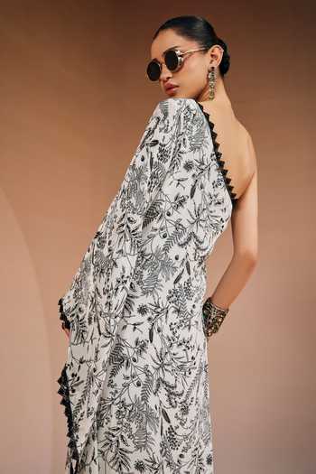 The Royaleum White Silk One Shoulder Floral Print Kaftan Online at Aza Fashions The Royaleum_White Silk One Shoulder Floral Print Kaftan _Online_at_Aza_Fashions