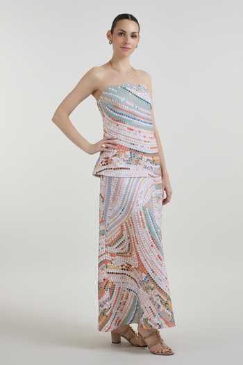 Shop_SOBARIKO_Multi Color Linen Bandeau Neck Daphne Abstract Dot Print Strapless Dress _Online_at_Aza_Fashions