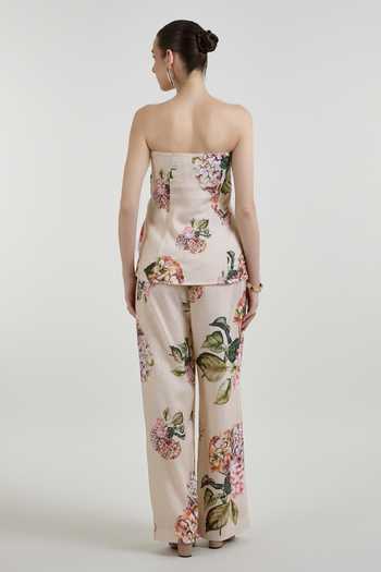 SOBARIKO Hazel Bloom Print Strapless Top & Pant Set 
