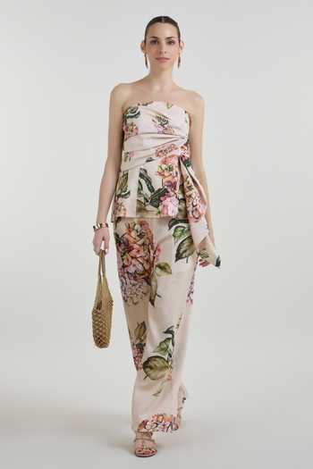 SOBARIKO Hazel Bloom Print Strapless Top & Pant Set 