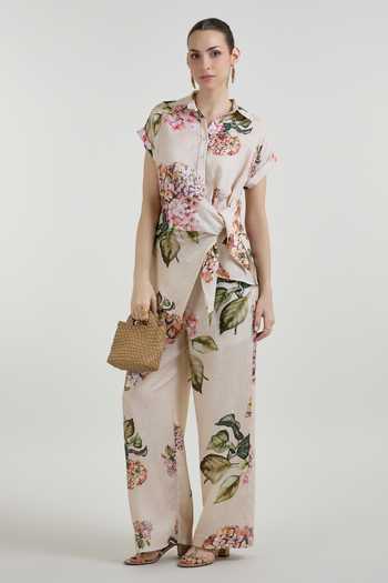 SOBARIKO Hazel Bloom Print Twist Top & Pant Co-ord Set 