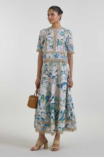 SOBARIKO Penelope Print Rafia Top & Skirt Set 