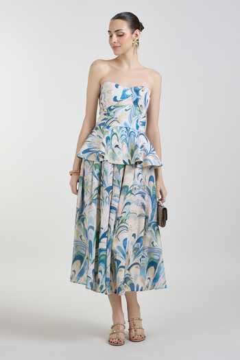 SOBARIKO Penelope Print Peplum Top & Skirt Set 