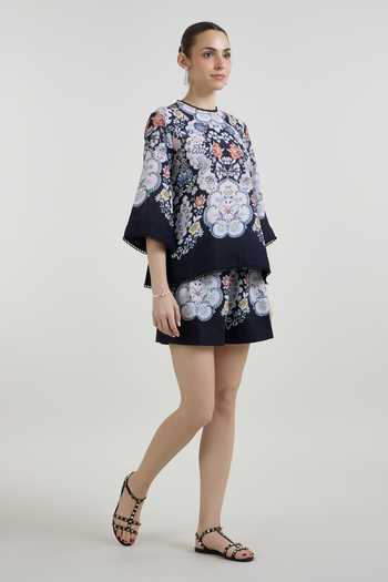 Sobariko Multicolor Linen Round Neck Valerie Print Top And Shorts Set Online at Aza Fashions Sobariko_Multicolor Linen Round Neck Valerie Print Top And Shorts Set _Online_at_Aza_Fashions
