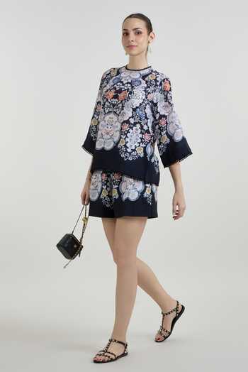 Buy Sobariko Multicolor Linen Round Neck Valerie Print Top And Shorts Set Buy_Sobariko_Multicolor Linen Round Neck Valerie Print Top And Shorts Set
