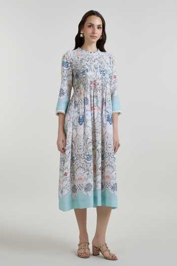 SOBARIKO Tyla Print Pleated Midi Dress
