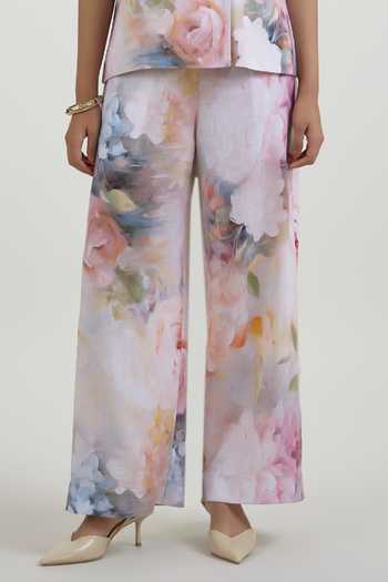 Buy_SOBARIKO_Multi Color Linen Notched Neck Olivia Print Blazer And Pant Set _Online_at_Aza_Fashions