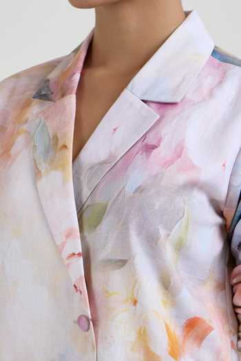Shop_SOBARIKO_Multi Color Linen Notched Neck Olivia Print Blazer And Pant Set _Online_at_Aza_Fashions