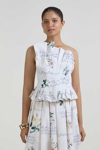 Buy SOBARIKO Ivory Linen One Shoulder Poetry Fanfare Top With Skirt Online at Aza Fashions Buy_SOBARIKO_Ivory Linen One Shoulder Poetry Fanfare Top With Skirt _Online_at_Aza_Fashions