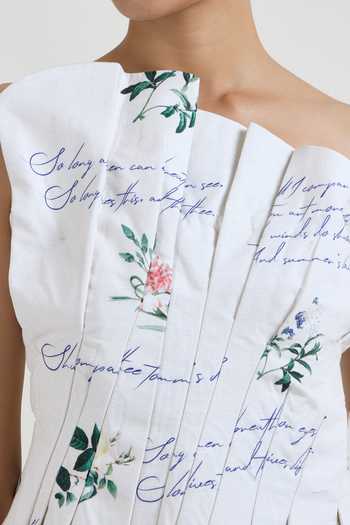 Shop SOBARIKO Ivory Linen One Shoulder Poetry Fanfare Top With Skirt Shop_SOBARIKO_Ivory Linen One Shoulder Poetry Fanfare Top With Skirt
