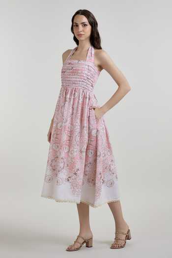 SOBARIKO Anna Vintage Floral Print Halter Dress