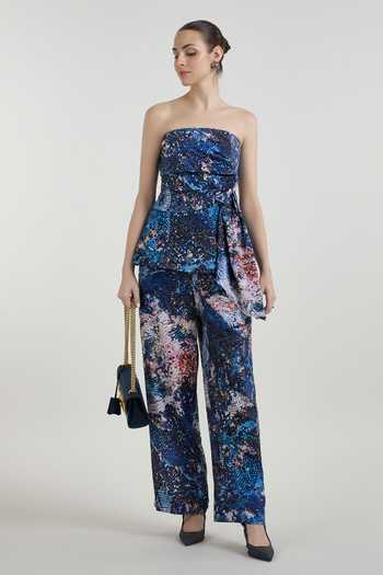 SOBARIKO Mosaic Print Strapless Top & Pant Set