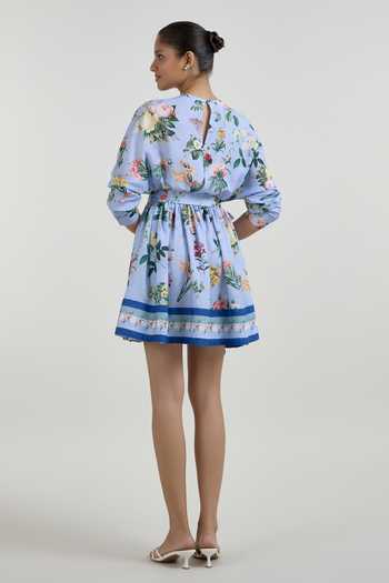 SOBARIKO Blaire Floral Print Mini Dress With Belt